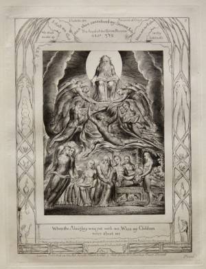 William Blake. Satan Before the Throne of God, from Illustrations of the Book of Job, 1825 (published 1826). Engraving on India paper chine collé on wove paper. Jansma Collection, Grand Rapids Art Museum, 2014.1c.
